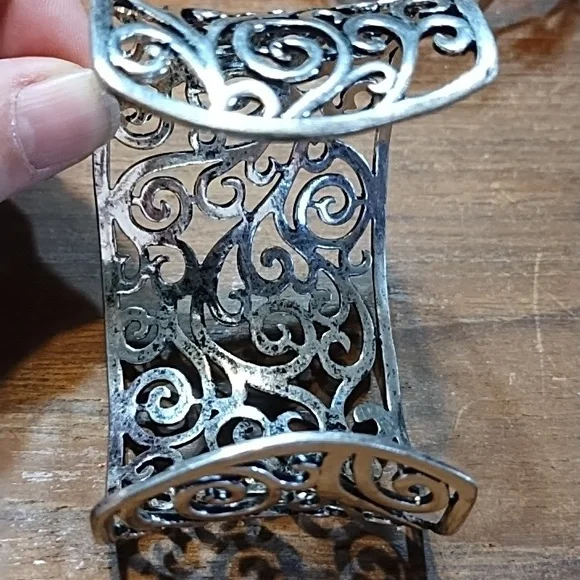 Three Cuff Style Bracelets, Etched Copper, Filigree Gold & Silver Colour - Picture 7 of 12